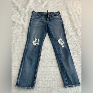 American Eagle Blue Jeggings with Distressed Details